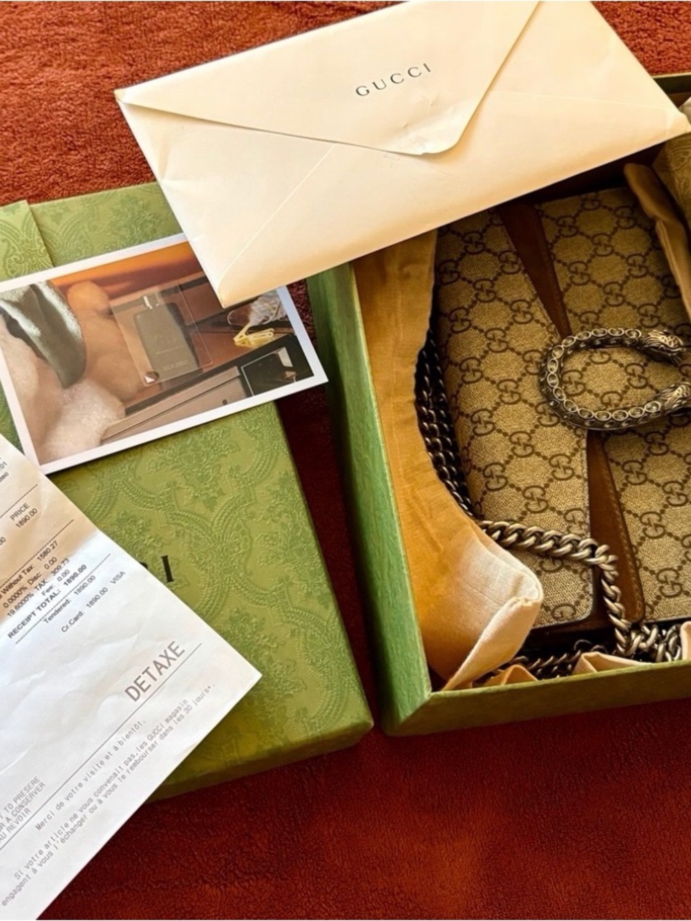 Gucci Beige Brown GG Supreme Chain Crossbody Bag